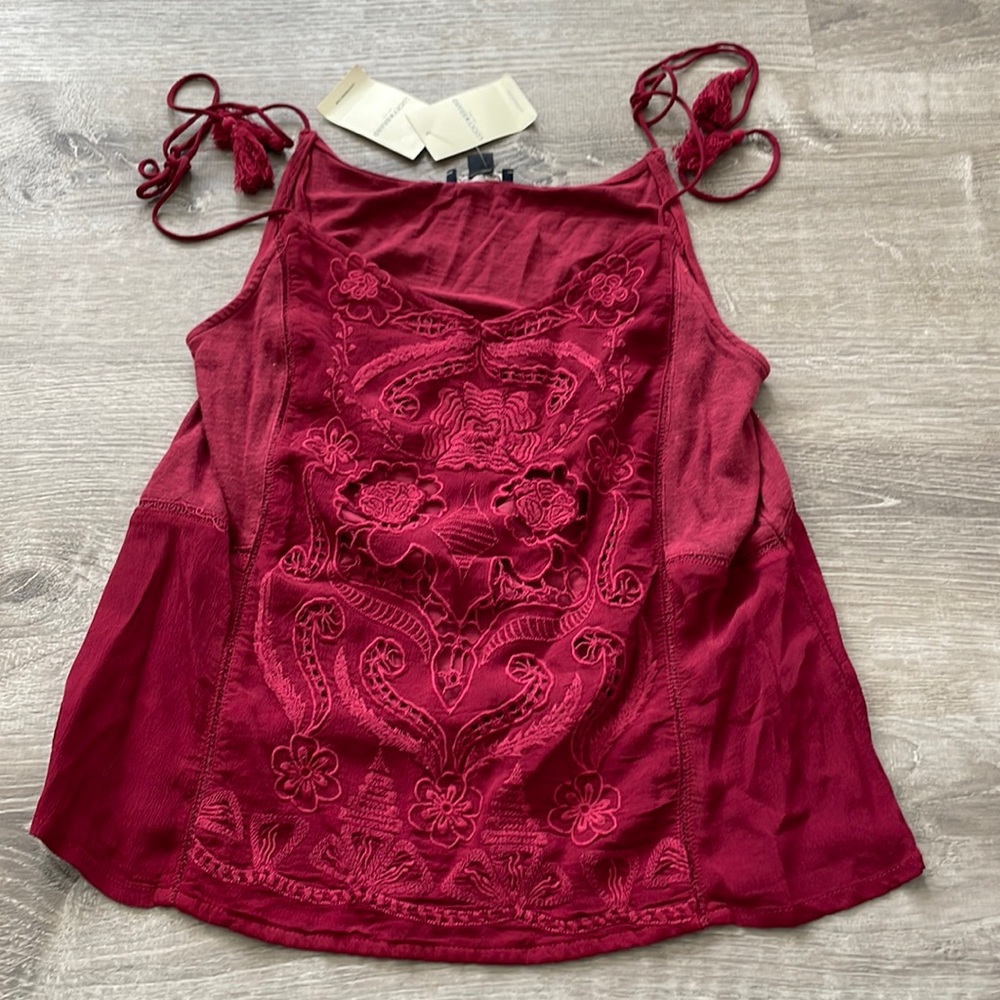 NWT Lucky Brand Tie Strap Embroidered Tank, available in Red or Pink